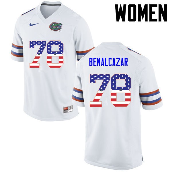 Florida Gators Women #78 Ricardo Benalcazar College Football Jersey USA Flag Fashion White